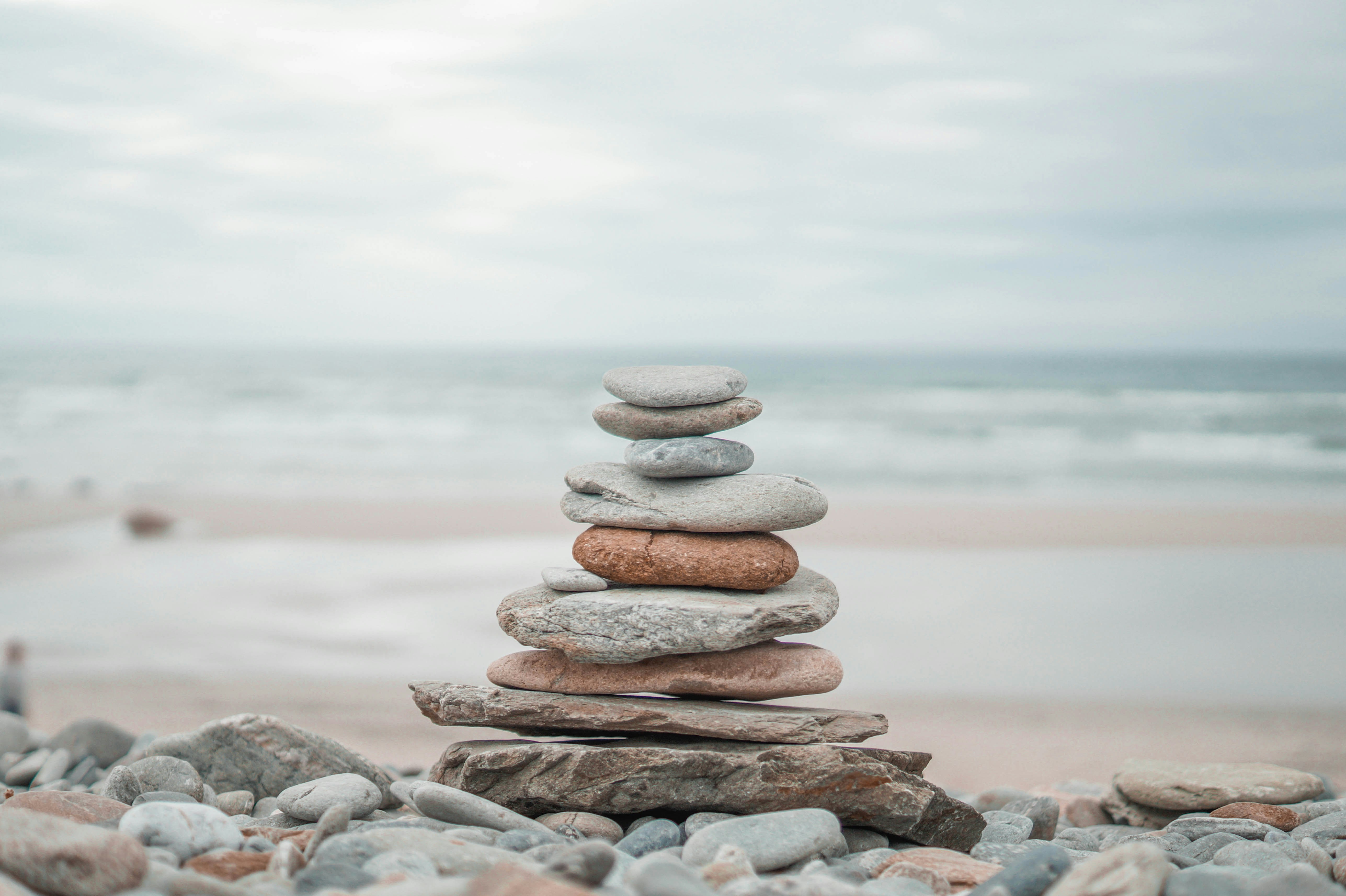 Pebble cairn by the sea